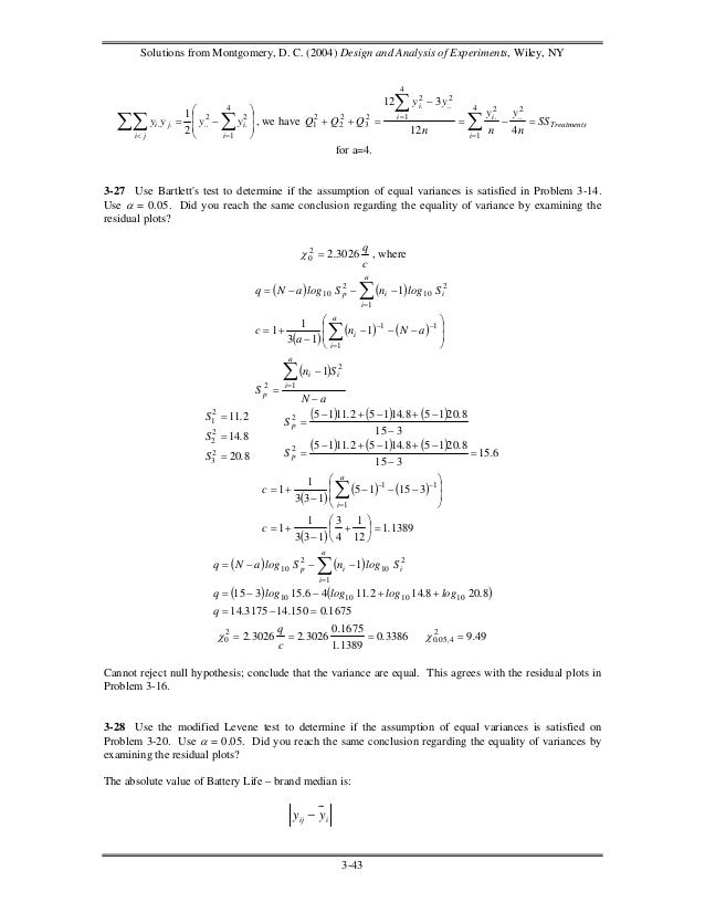 Design and Analysis of Experiments Solutions Manual 6th edition